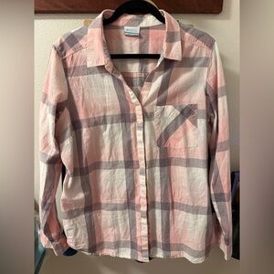 Columbia Pink and Gray Plaid Shirt